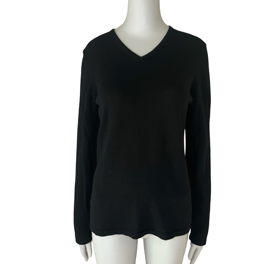 HENRI BENDEL Vintage Extra Fine Merino Wool Black V-Neck Sweater Classic Size M